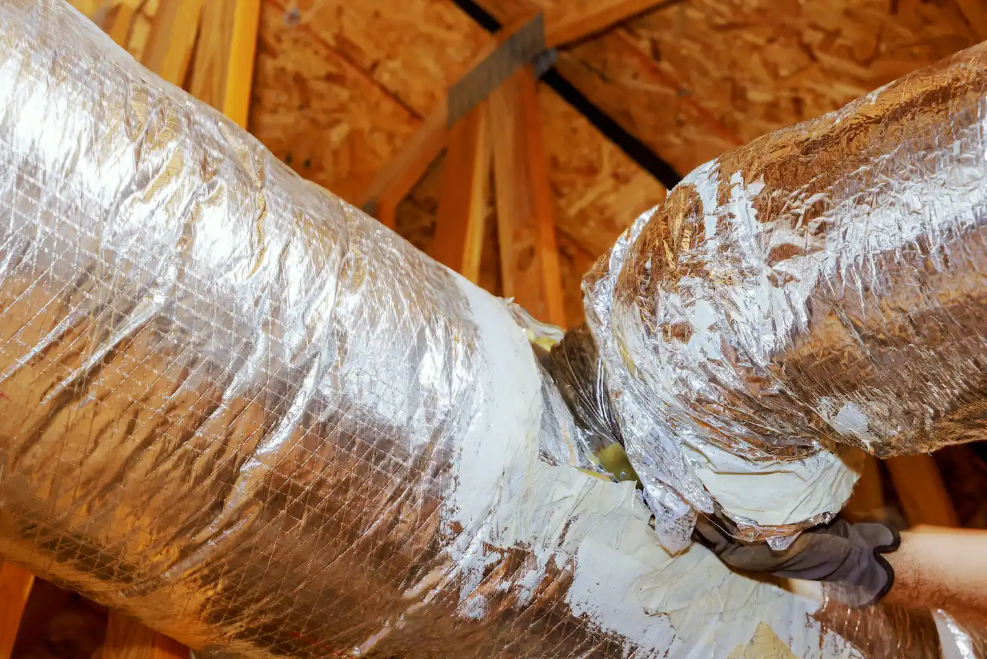 Flex ducts in the attic of a home in Columbus, Ohio. 