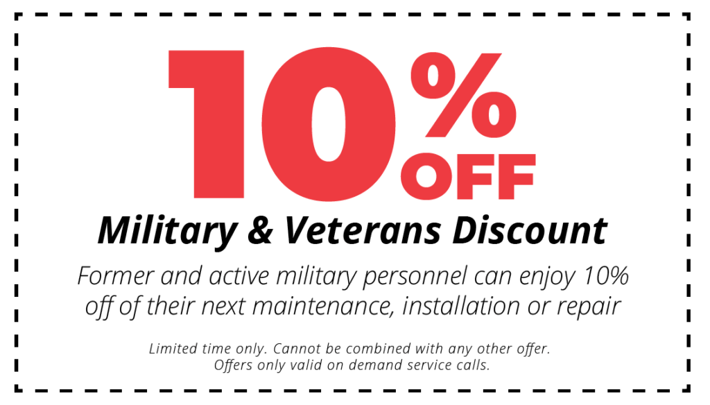 10% off military and veterans discount for hvac maintenance installation or repair services coupon